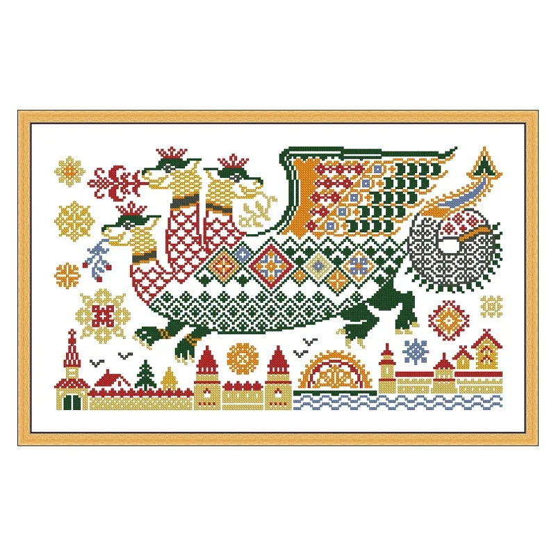 Amishop Top Quality Hot Sell Counted Cross Stitch Kit Snake Shaped Spaceship Dragon Boat Home Decaration Embroidery