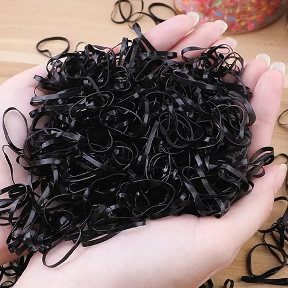 Elastische Haaraccessoires für Kinder, 1000 Stück farbige Einweg-Gummibänder, schwarze transparente weiche Haarbänder – Detail 2