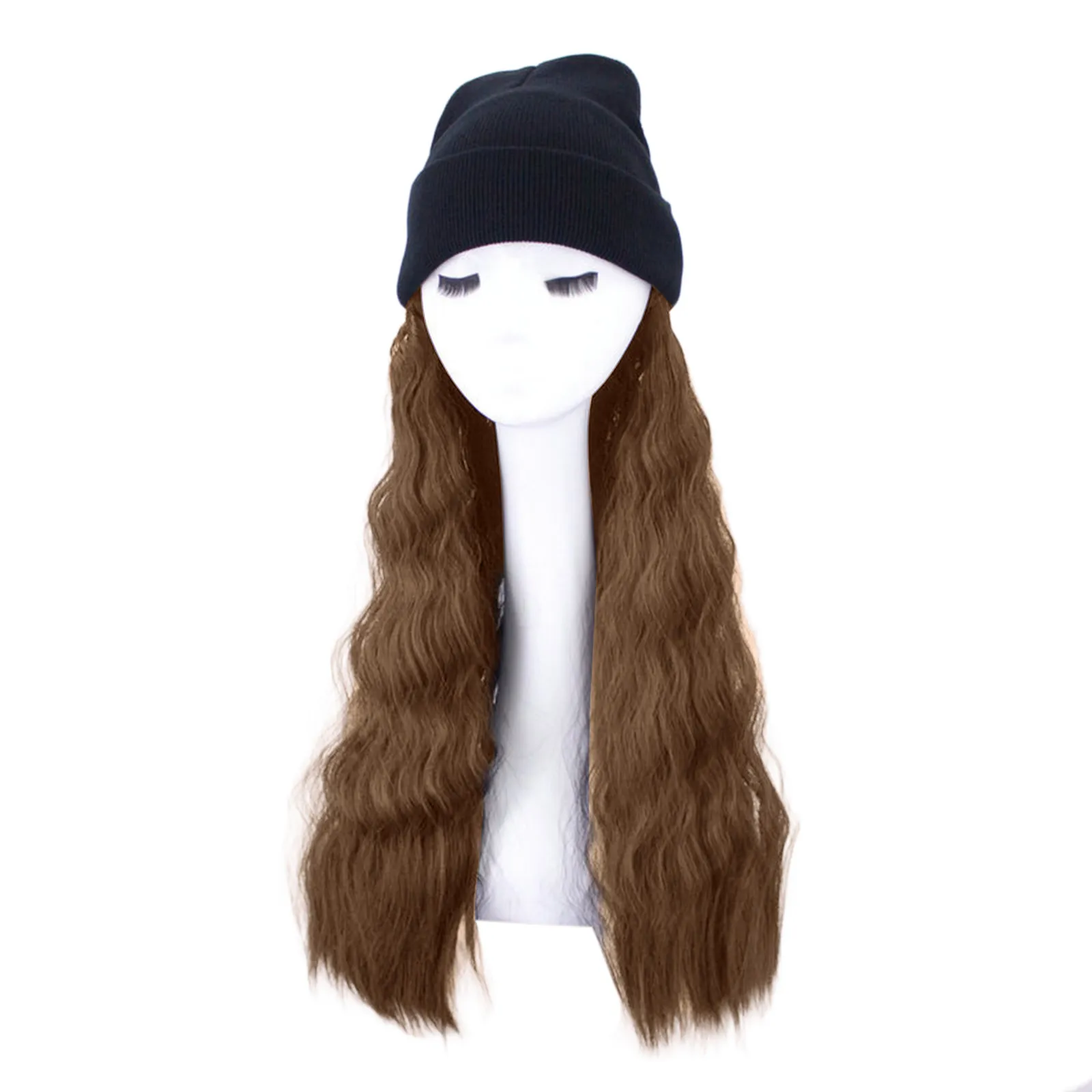 Autumn Winter Hat Wigs Women Beret Wigs Synthetic Hair Extensions Hat with Hair Wigs For Women 25inch Long Wavy Hair Naturally