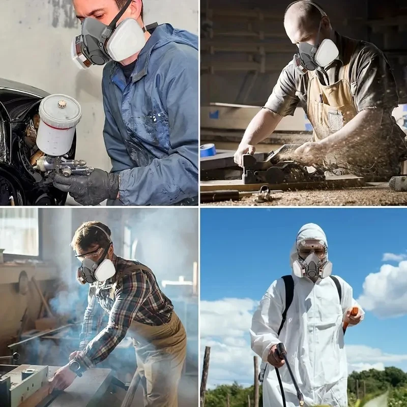 Imagem -03 - Máscaras de Gás Meia Face com Óculos de Segurança Proteção Respiratória Profissional Reutilizável Poeira Produtos Químicos Pesticidas 58 5000