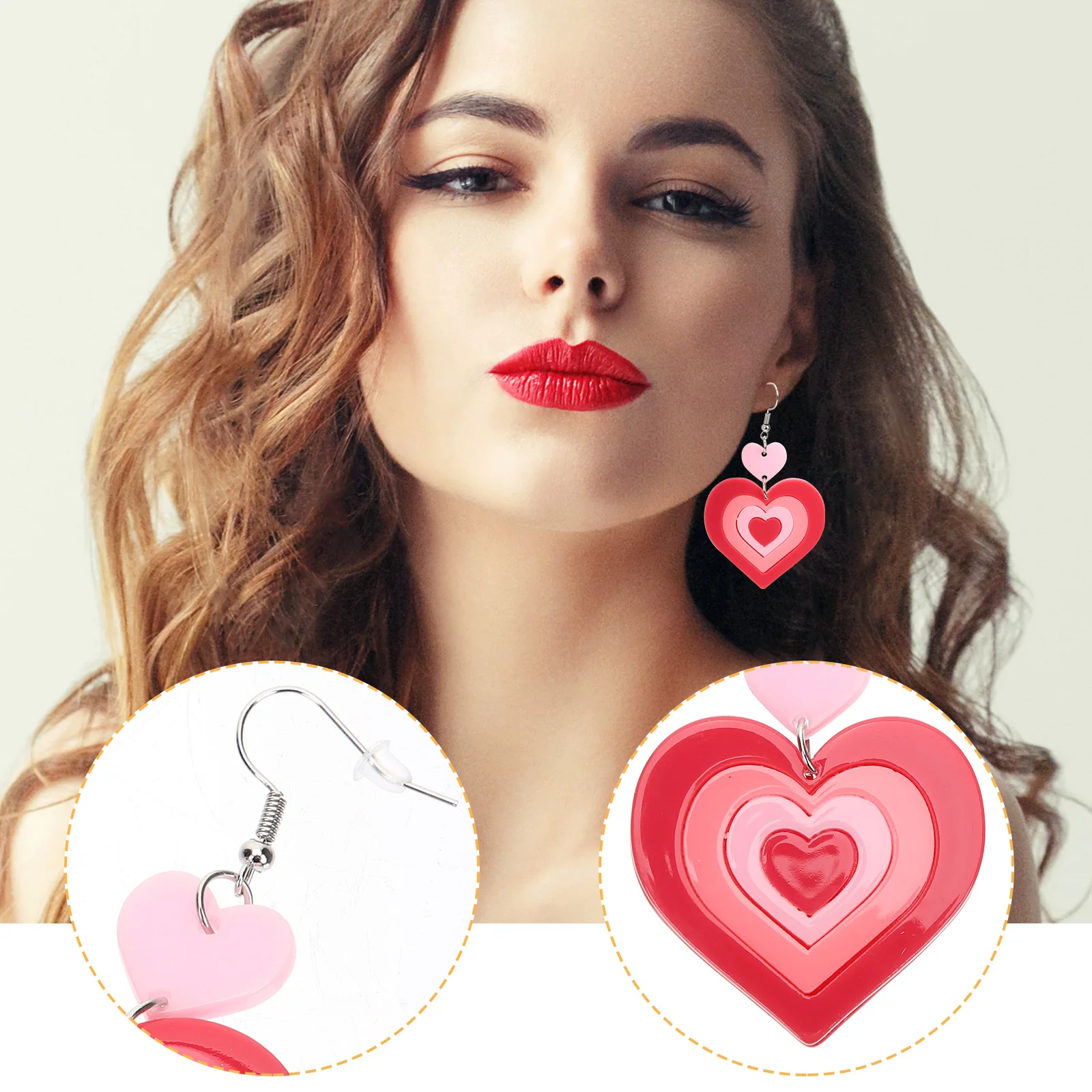 

Heart Shaped Earrings 2 Pairs Acrylic Drop Dangle Teen Girls Ear Jewelry Fashion Lightweight Safe Skin Party Ceremonies Everyday