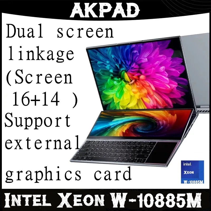 AKPAD Intel Xeon W-10885M 16 inch dual screen (14 inch touch screen) gaming laptop Win10/11 Pro Gaming Laptop