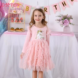 DXTON Kids Princess Dress Long Sleeve Winter Girls Birthday Party Costumes Flower Cartoon Toddler Dresses Kids Elegant Clothing