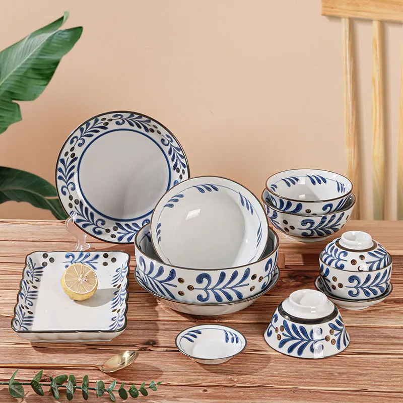 LingAo Japanese Flower Series Ceramic Bowl, Dish, Plate, Tableware Set, Ancient, Simple