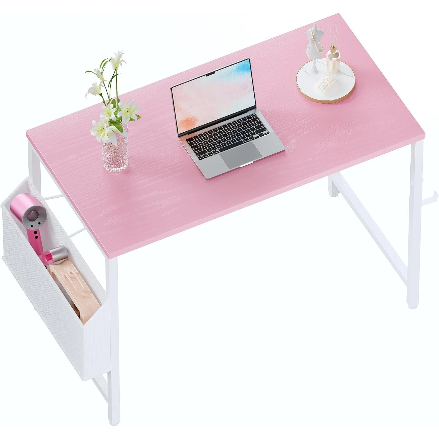 

32 Inch Computer Desk for Small Spaces with Storage Bag, Home Office Work Desk with Headphone Hook, Small Office Desk Study