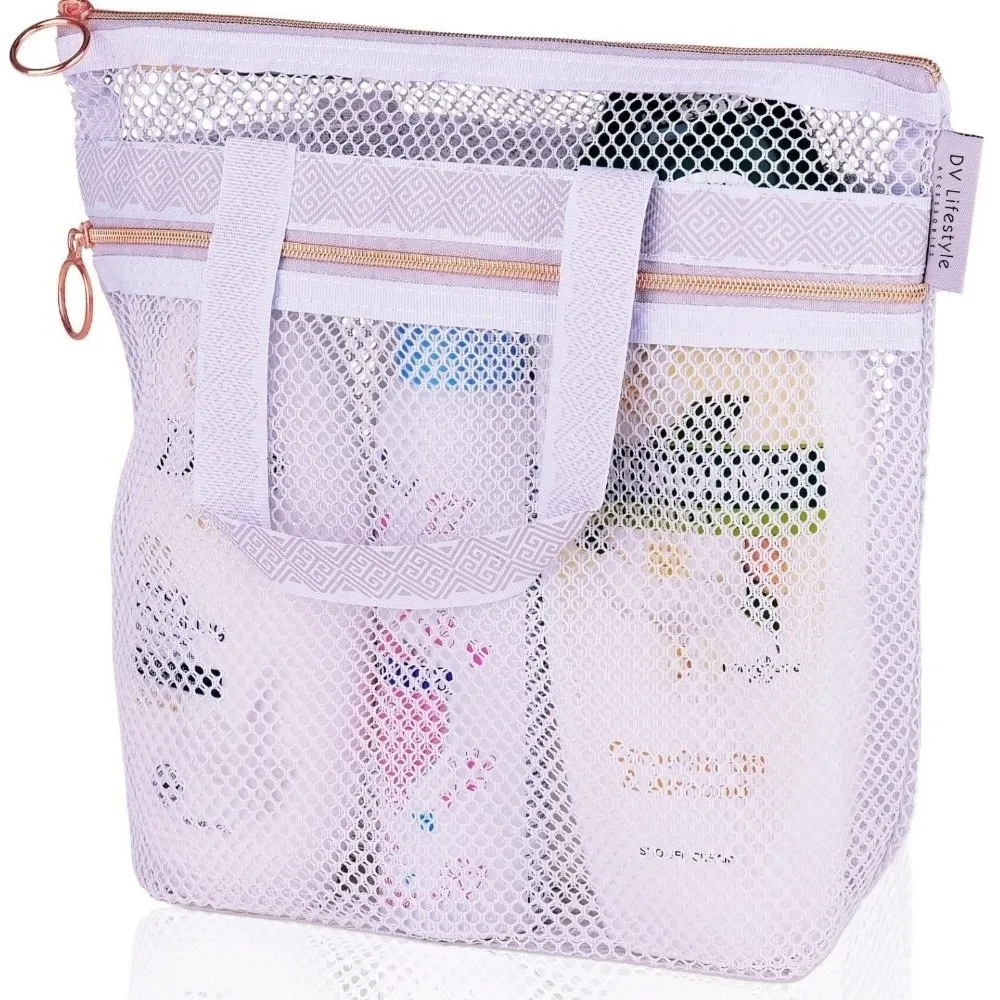 

Portable Mesh Beach Bag Clear Multifunctional Shower Cosmetic Bag Toiletries Organizer Storage Pouch Travel Wash Bag for Gym