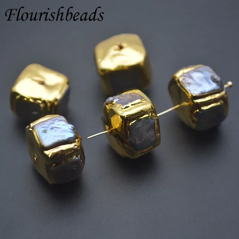 

5pcs/lot Vintage Square Natural Gray Pearl Gold Plated Loose Beads Women DIY Necklace for Jewelry Making