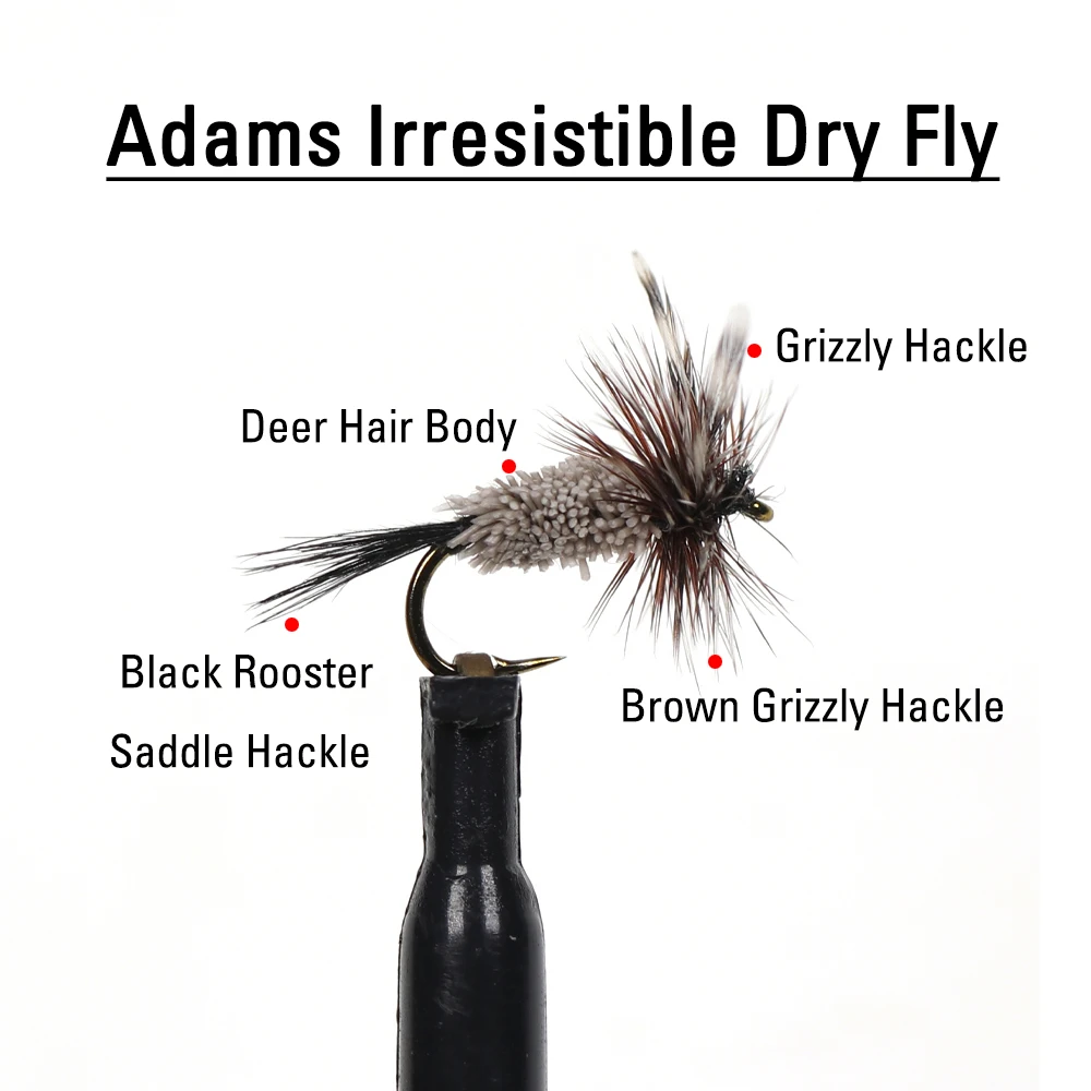 ICERIO 6pcs #14 Adams Irresistible Dry Fly Deer Hair Body Grizzly Hack Bronzed Hooks Caddis Midge Mayfly Trout Fishing Lure Bait