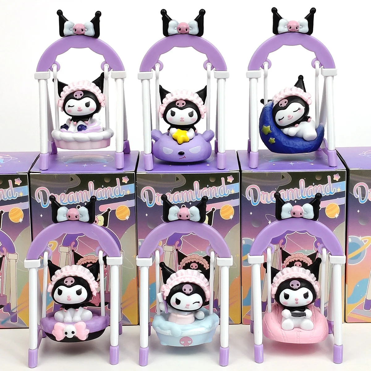 

6 шт., фигурка, слепая коробка, качели Sanrio Kuromi, кукла для гадания, торт, модель ручной работы, фигурки Куроми, декор для торта на день рождения, таинственный подарок