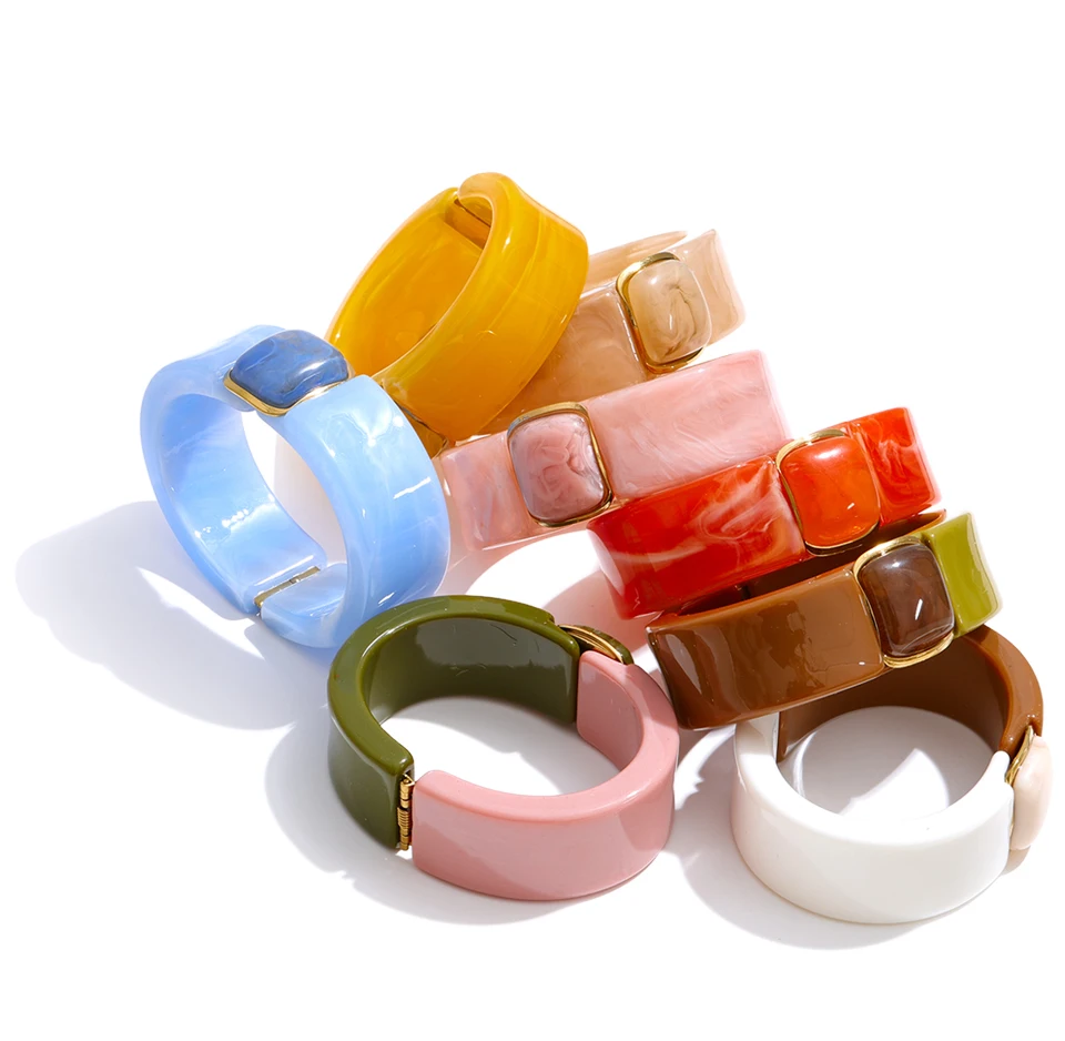 Yhpup 63mm Wasserdichtes Harz-Acryl Mode-Armband 2026 Helle Farbe Sommer Edelstahl Statement-Schmuck Accessoire – Detail 3