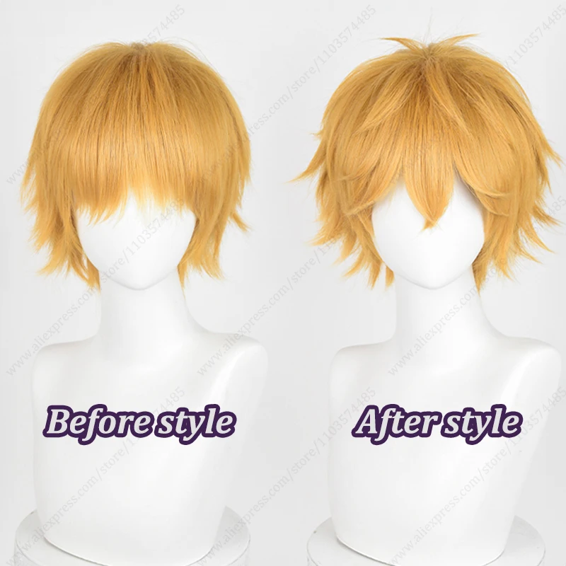 Akihiko Nirei Cosplay Wig 30cm Short Golden Orange Wigs Fluffy Heat Resistant Synthetic Hair