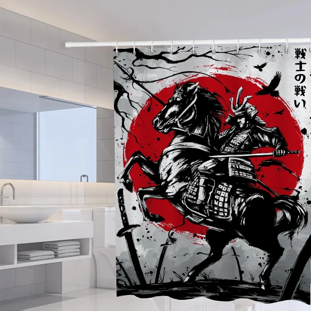 Japanese Samurai Shower Curtains for Bathroom Accessories Set Opaque Curtain Bath Waterproof Fabric the Anti-mold Washable Home