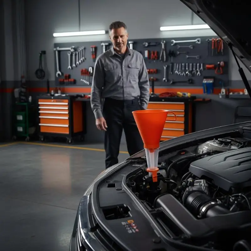 

【L】Universal Car Engine Oil Funnel with Hands-Free Fast Clamp for 1pc DIY Oil Change and Fluid Transfer in Garage