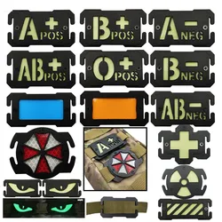 Glow in Dark ABS Blood Type Molle Tactical Patch Luminous Reflective Backpack Attachment Applique Fastener Uniform Badge Emblem