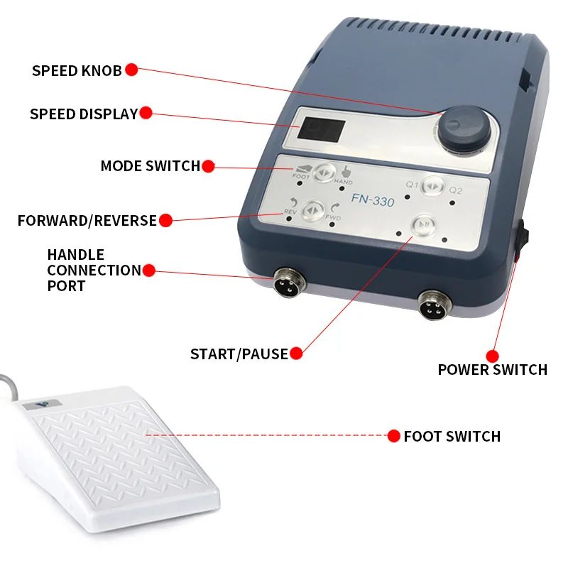 Micro motor machine high speed 50000rpm jewelry jade polishing machine with two handpeice 200W power FN330 adjustable speed peda