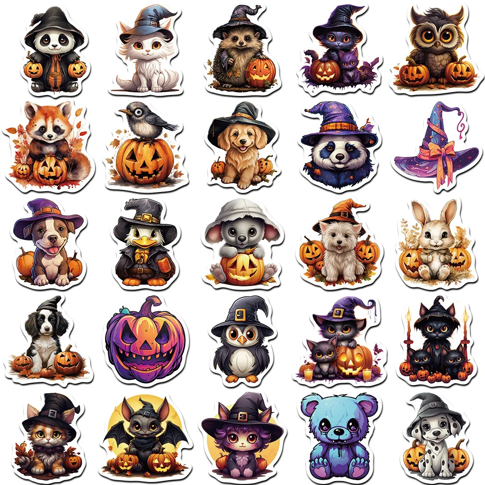 10/30/50PCS Funny Halloween Animals Cartoon Stickers Anime Pumpkin Cute Decals Decoration DIY Skateboard Waterproof Sticker Toy