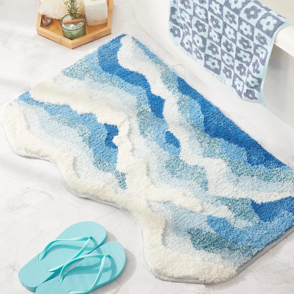 

Blue Wave Rug Aesthetic Tufting Antislip Carpet Mini Bathroom Mat Ocean Sea Tufted Carpet House Decoration Kid Room Bedside Rug