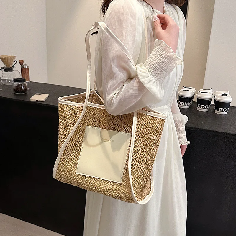 

2024 New Women's Large Capacity Grass Woven Shoulder Bag, Multi Functional Commuter Handbag, Women's Shoulder Bag