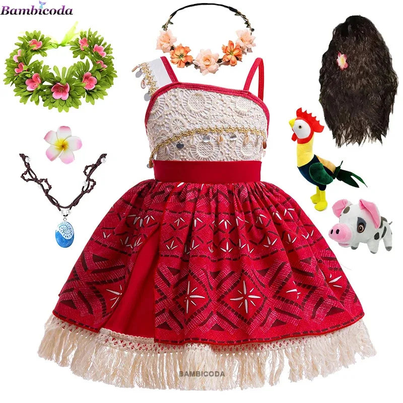 2025 nuevo Halloween 2025 niñas película Moana 2 vestido niña princesa ropa elegante Vaiana Pua cerdo muñeca traje fiesta de Halloween aventura