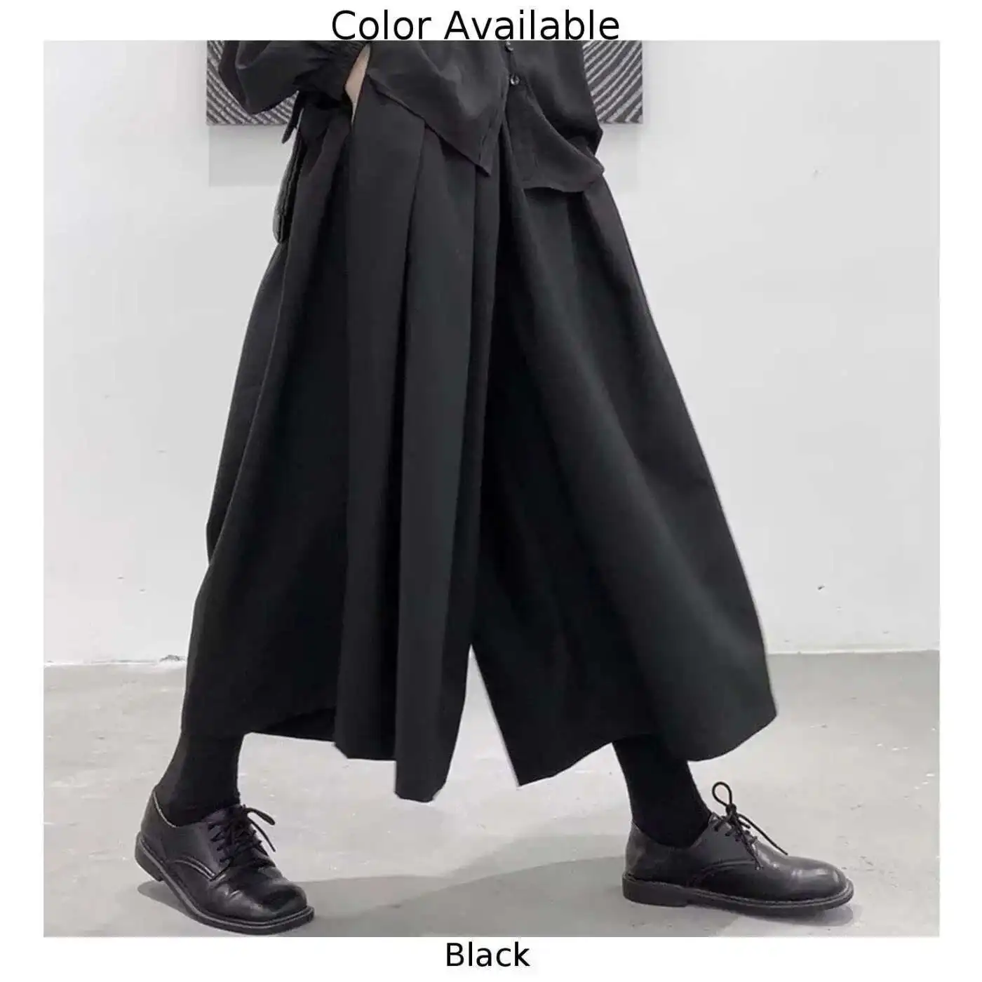 Men's New Pants Hakama Design Loose Wide Mens Leg Gothic Dark Style Cropped Sense High Waist Samurai Fashion Straight Male Skirt