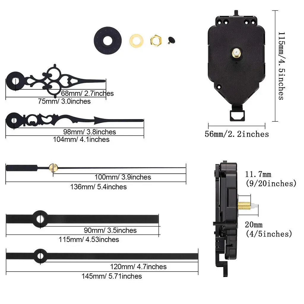 Quartz Pendulum Clock Movement Mechanism DIY Replacement Kits with 2Sets Hand