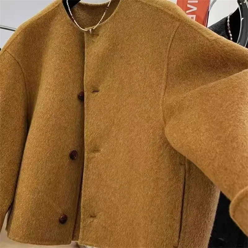 Thiened ort Cappotto cardigan in lana double face per donna Sli Versione coreana Autunno Inverno Capispalla Casual Pendolarismo