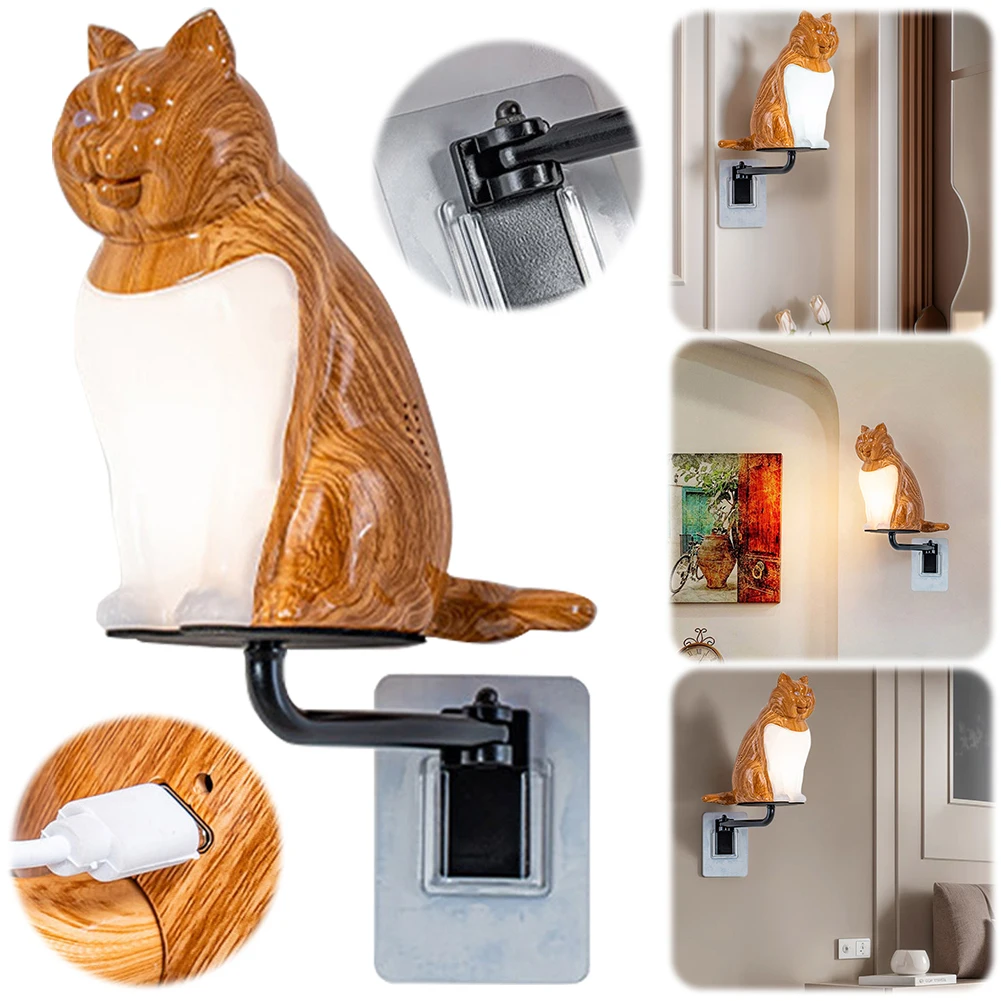 LED Cat Wall Spot Light 3-poziomowa jasność Cat Sleep Light Zdalne sterowanie Cat Atmosphere Light do wystroju pokoju domowego