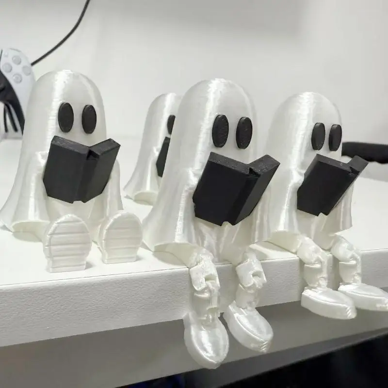3D Printed Articulated Ghost Figurine Movable Joints Book Holding Design Cute Gift for Halloween Party Fans