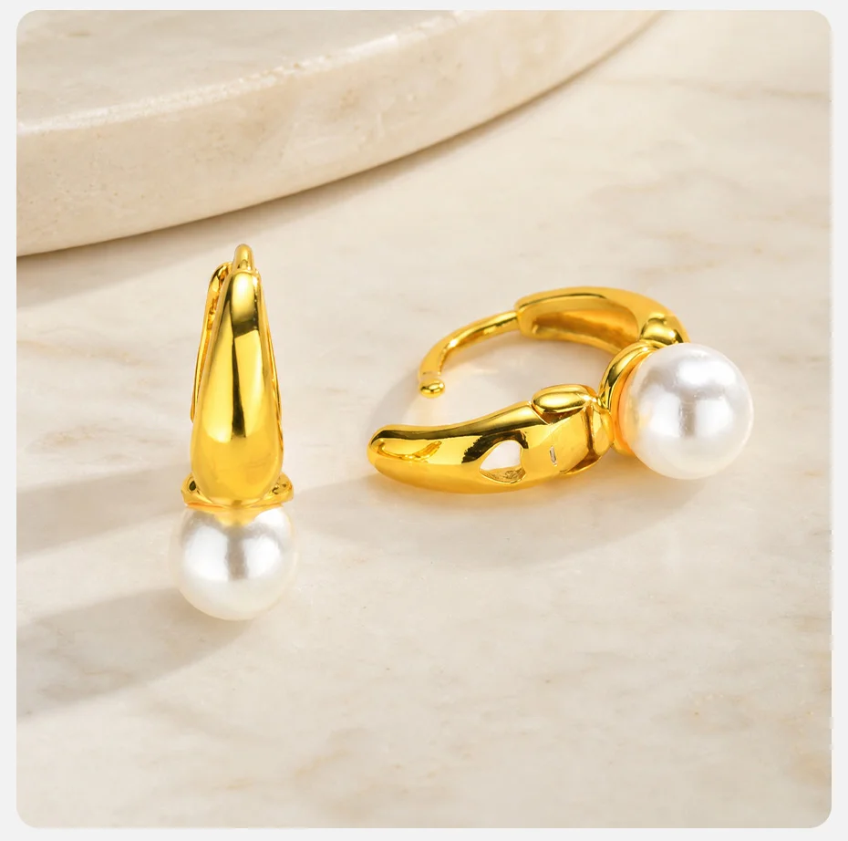 Vnox vergoldete Imitationsperlen-Creolen für Damen, elegante Ohrringe für Hochzeiten und Partys, Geschenkideen – Detail 6