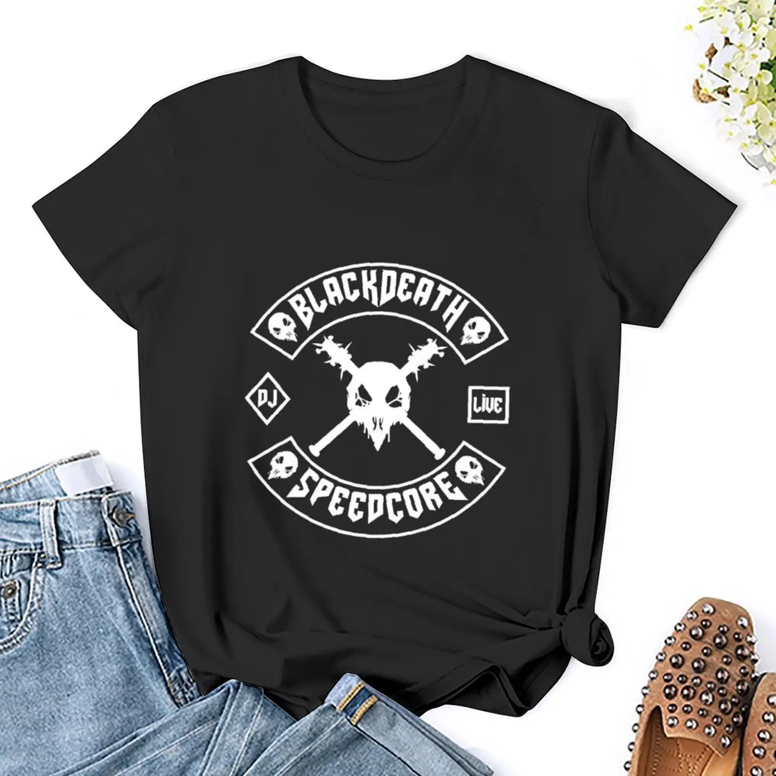 Camiseta negra Death MC (blanco sobre negro) para mujer, ropa de verano, camisetas divertidas para mujer