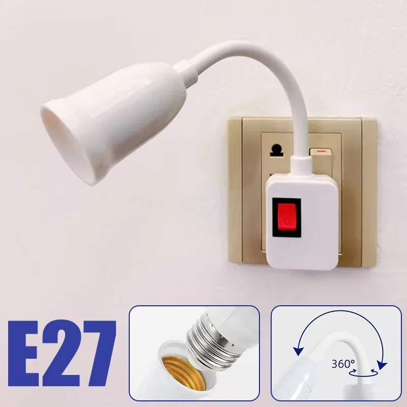 E27 to E27 Flexible Extension Lamp Base Adapter Converter with Switch EU US Plug Lamp Holder Socket LED Bulb Elongation Holder