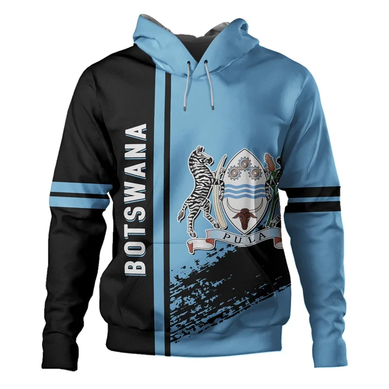 

3D Printed Africa Botswana Map Flag Hoodies For Men Casual National Emblem Pullovers Sweatshirts Male Tracksuit Tops