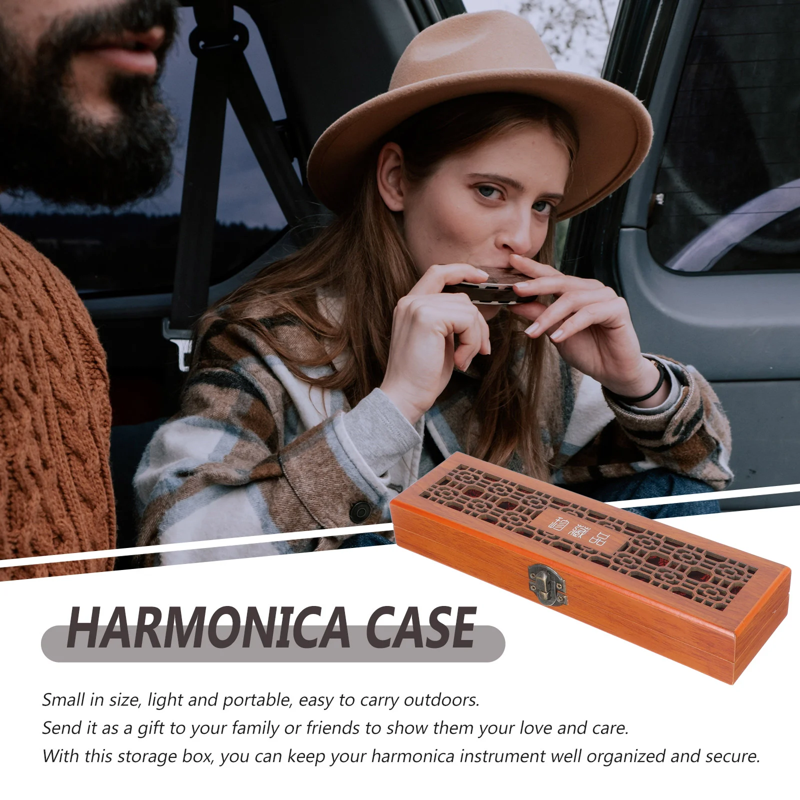 Harmonica Case Suitcases Protector Carrying Pouch Prayer Beads Container Bag Wood Storage Student Cover