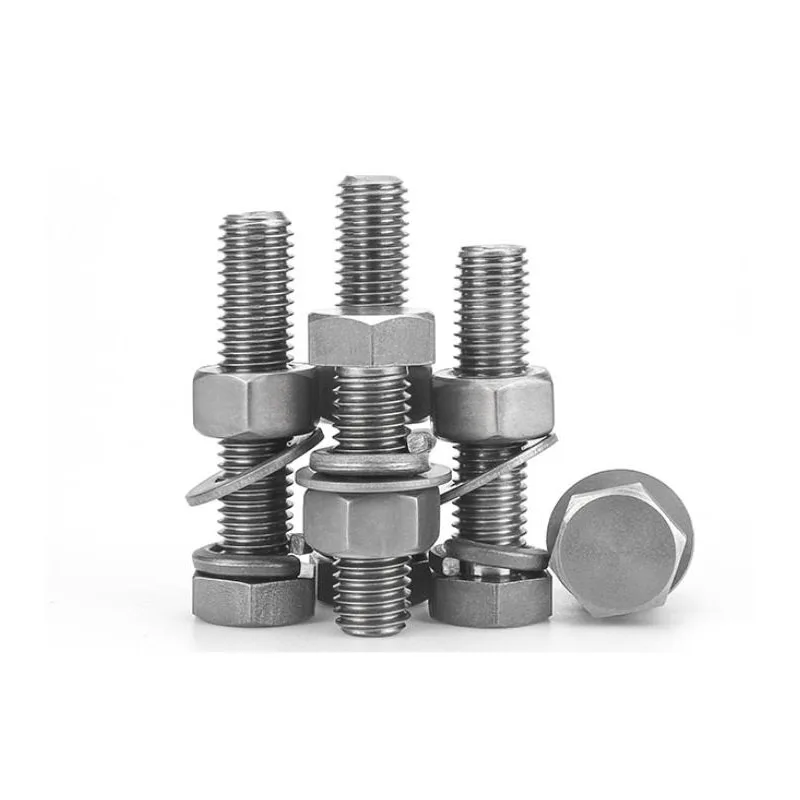 1-10Sets TA2 Pure Titanium External Hexagon Screws Flat Washer Spring Washer Nut Set M3 M4 M5 M6 M8 M10 M12 M14