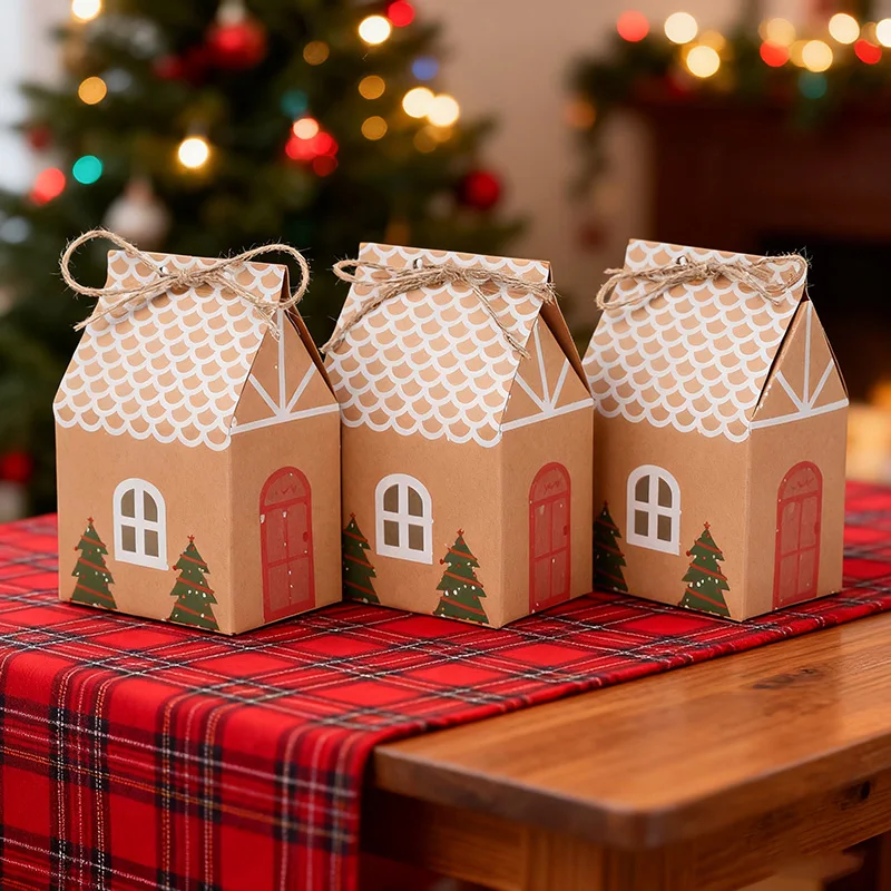 10-50 Stücke Hausförmige Geschenkbox Weihnachten Kraftpapier Süßigkeiten Kekse Verpackungsbox Weihnachten Neujahr Party Dekoration Kinder Gefälligkeiten – Detail 3