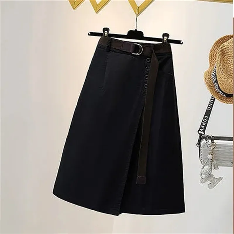 Large Size Belt Wide Leg Cropped Pants Women's Summer Elastic Waist All-Match Thin Look Over The Knee Culottes Female Clothing