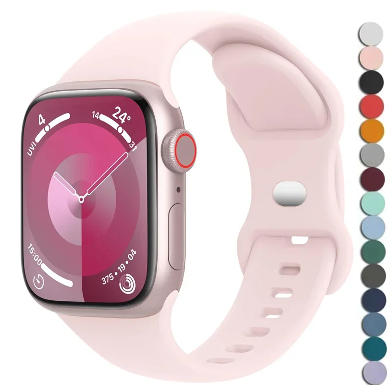 

Силиконовый ремешок для Apple Watch, ремешок 44 мм, 45 мм, 40 мм, 41 мм, 42-38 мм, 45 мм, спортивный браслет iwatch series 8 7 6 5 4 3 SE 9 Ultra 2 49 мм