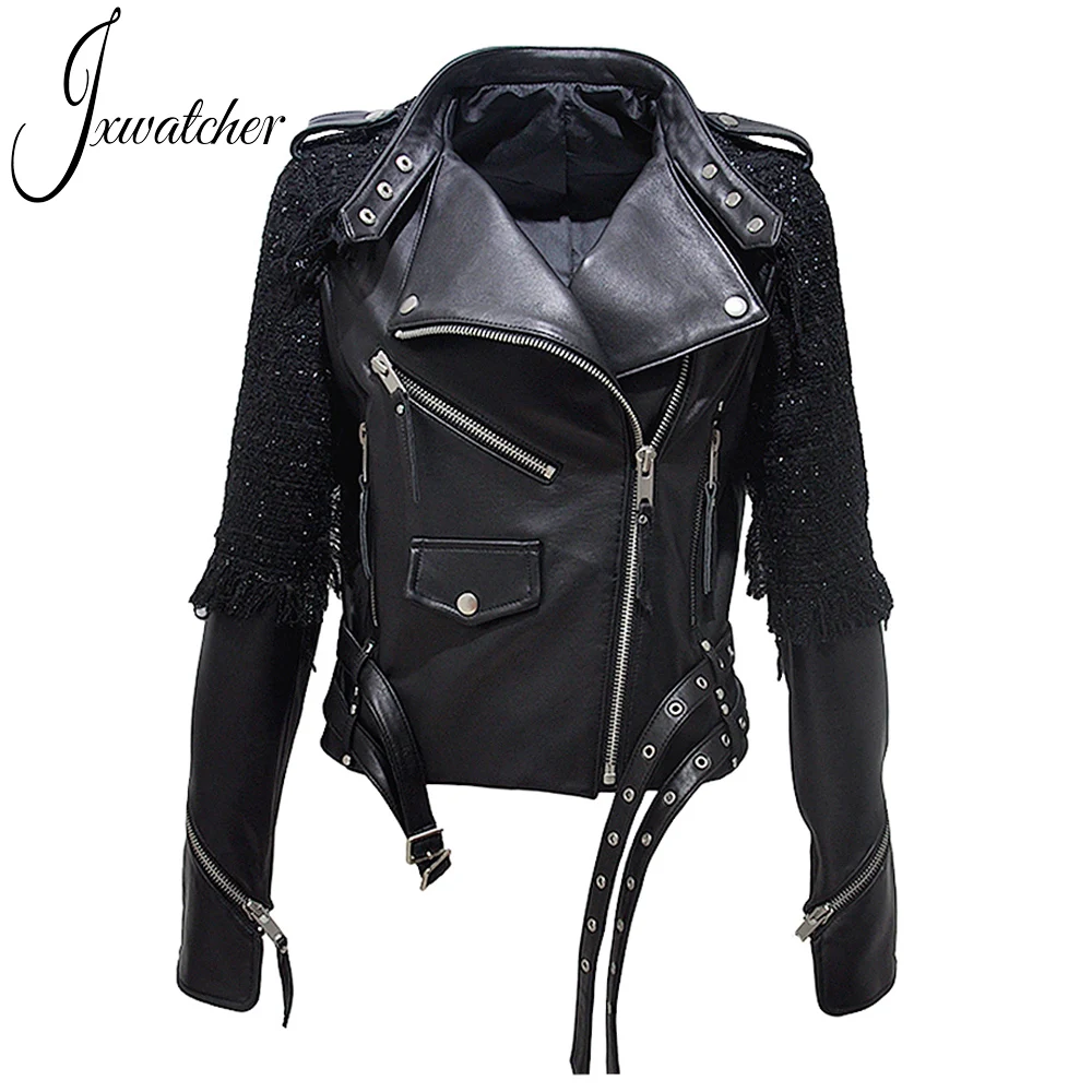 Women Autumn Zipper Casual Real Leather Jacket Soft Solid Motorcycle Sheepskin Jacket Fashion Streetwear Lady Slim Jacket