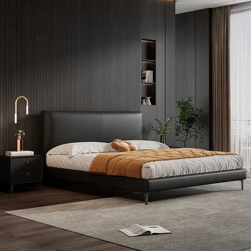 

Korean Black Double Bed Designer Nordic Luxury Full Size Double Bed Modern Sleeping Bedroom Cama Queen Size Hotel Furniture