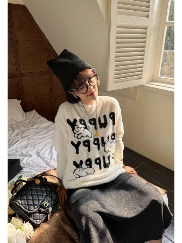 

Вязаный свитер больших размеров с длинными рукавами, модный дизайн для полных блогеров, эффект похудения, MoNvKiKiPlus Design C0064