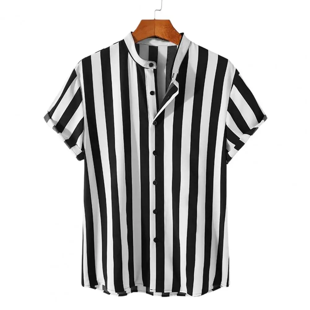 Black and White  Stylish Summer Men T-shirt Soft Summer Shirt Stripes Pattern   for Outdoor