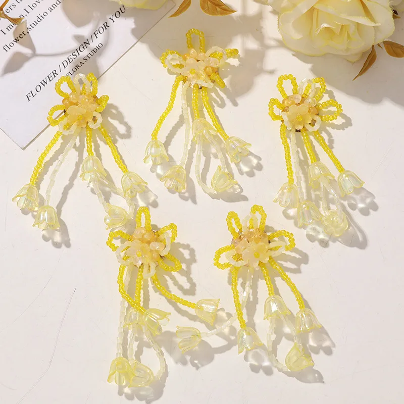 Shoe Charm 1 Piece Yellow Tassel Beaded Bellflower Resin Crystal Clogs DIY Premium Elegant Decor for Women Summer Party