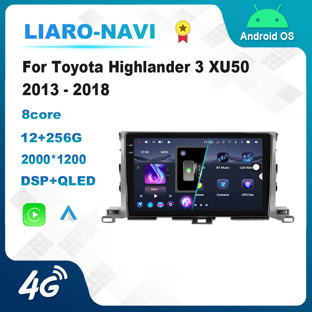 

Для Toyota Highlander 3 XU50 2013 - 2018 Android мультимедийный радио видеоплеер 4G WiFi GPS навигация Bluetooth HD сенсорный экран