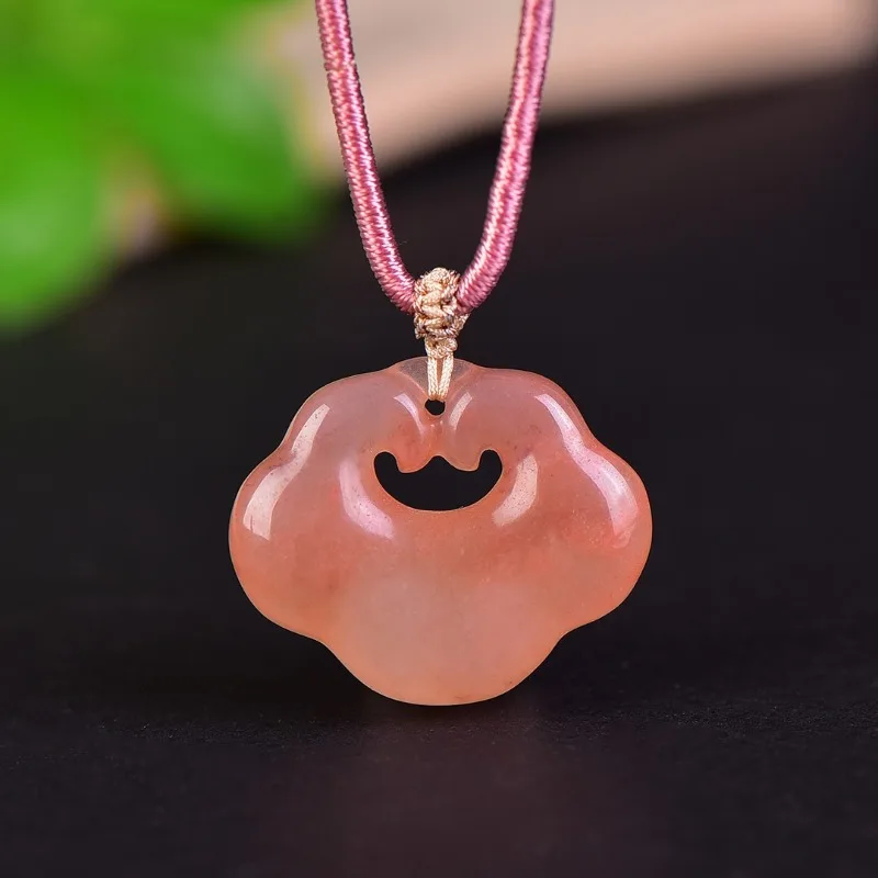 

Natural Pink Jade Hand-carved Peace Lock Pendant Fashion Boutique Jewelry Men and Women Agate Necklace Gift