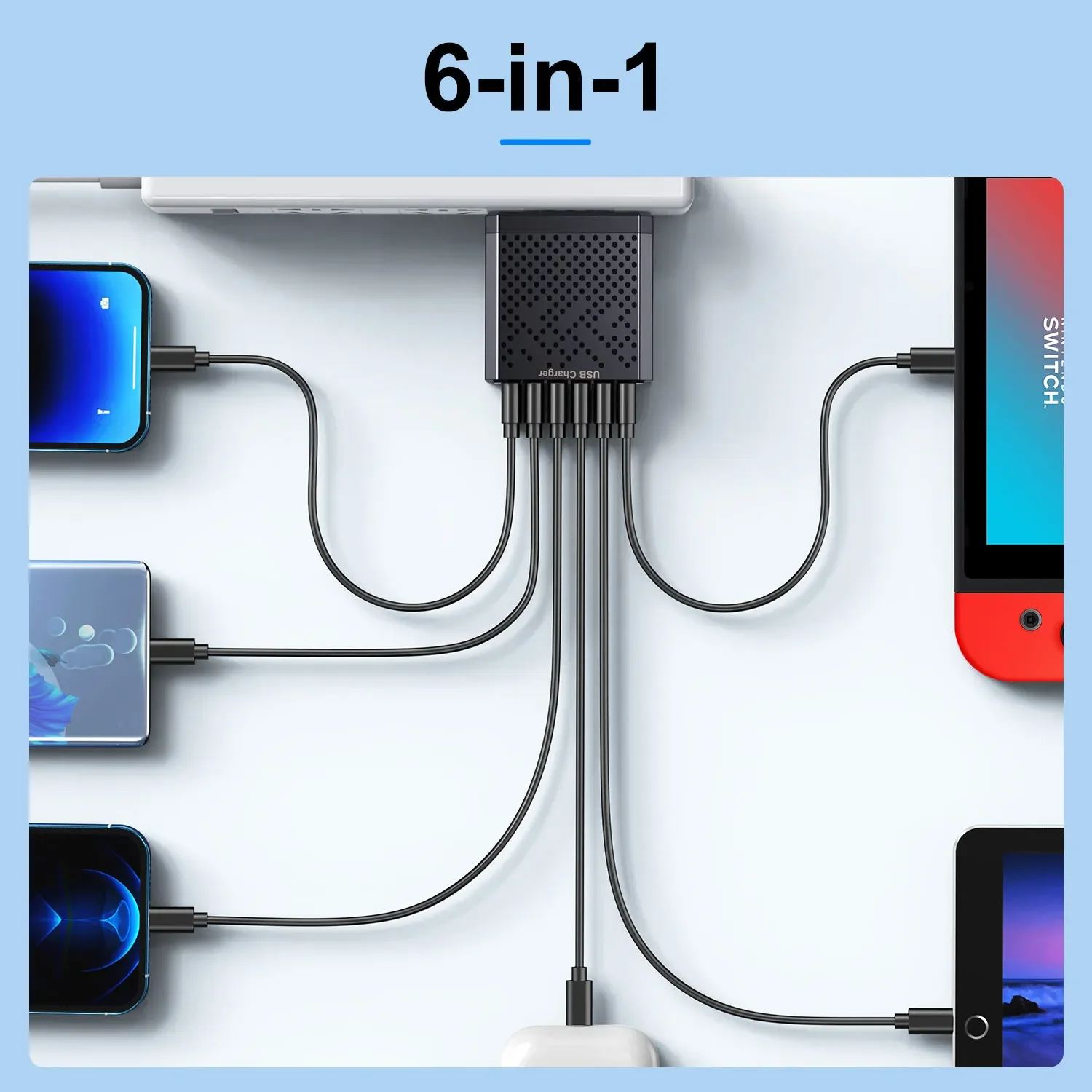 شاحن شاومي-أو قابس سريع ، 6 منافذ ، متعدد الوسائط ، شحن سريع USB ، 3.1A ، QC3.0 ، شاحن سريع ، محول ، 6 في 1