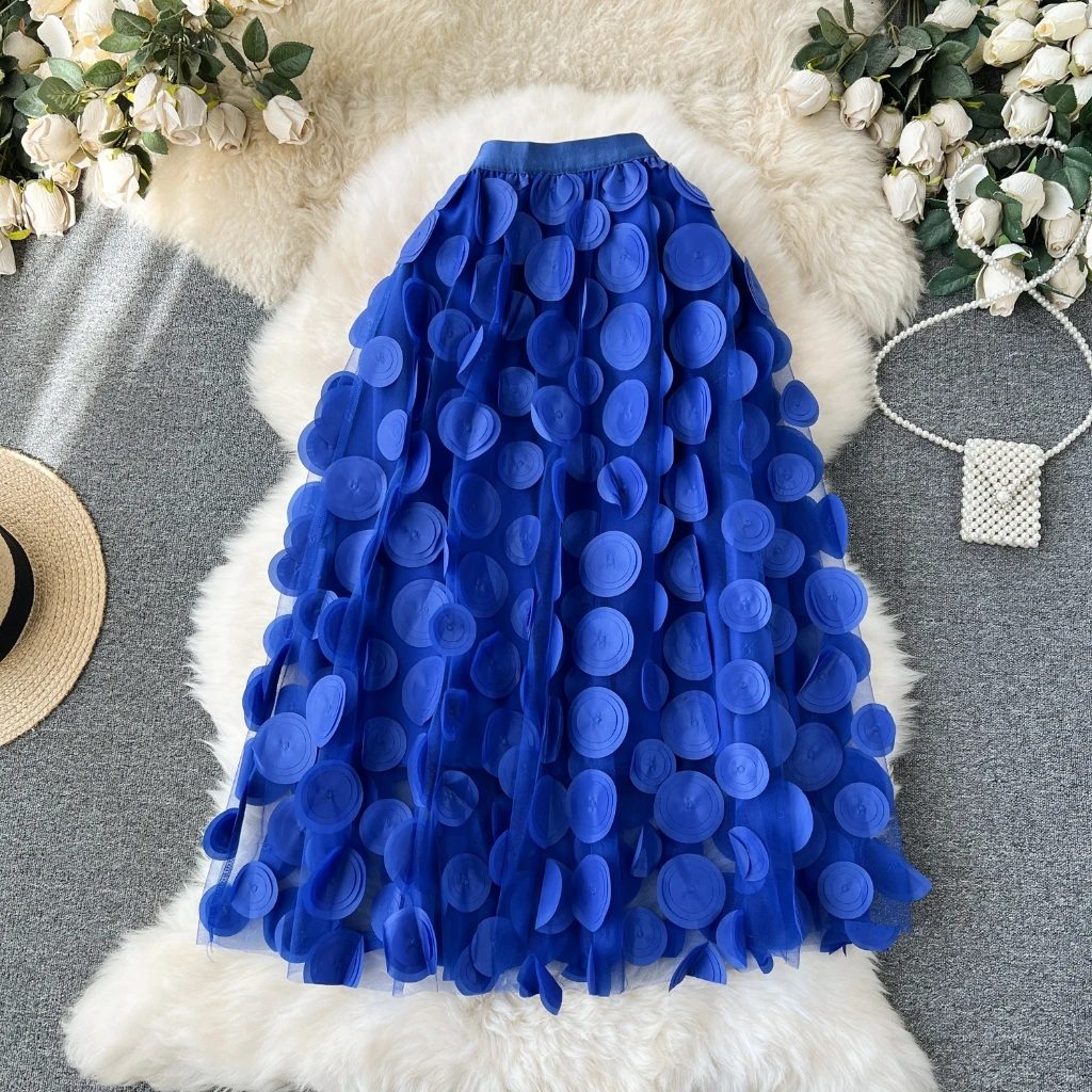 

Heavy Industry Polka Dot Black Mesh Skirt New Design Hepburn Style Mid-Length Umbrella Skirt for Women