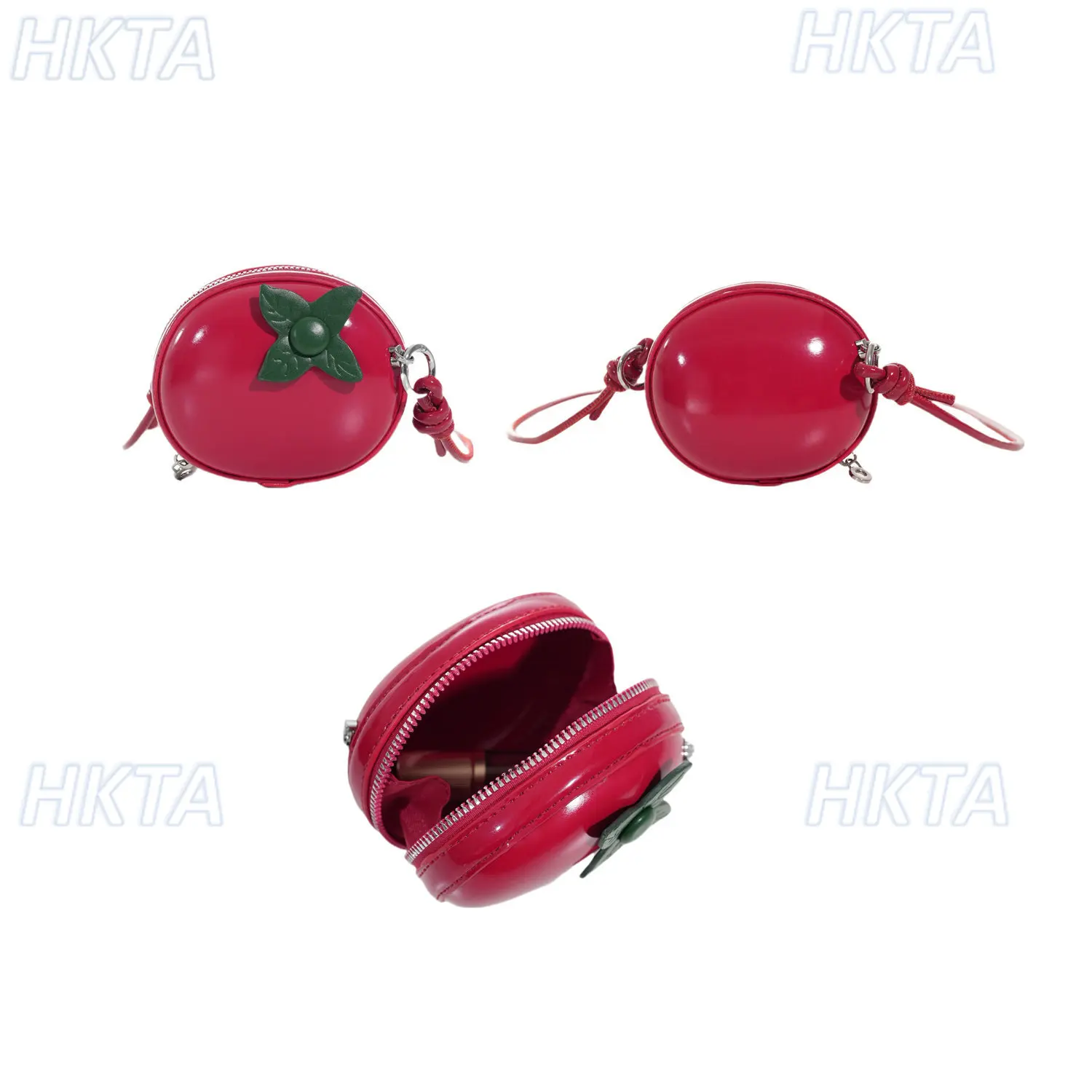 

Sweet Spring Stylish Versatile Zipper Portable Crossbody Tomato Bag Mini Lipstick Headphones Small Round Bag Pu Backpacks Women