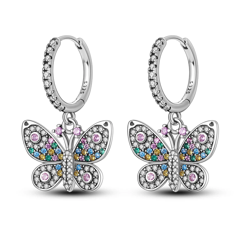 Hot 925 Sterling Silver Colourful Butterfly Series Drop Earrings For Woman Fashion Party Gifts Elegant S925 Jewelry Accessories