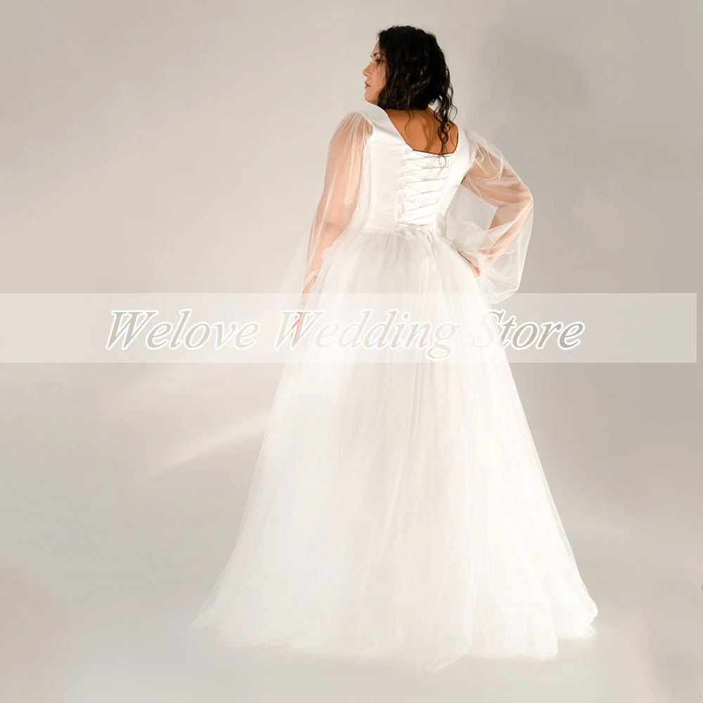 Simple Mono Wedding Dress Plus Size White Tulle Corset Bridal Gown For Woman Pleat Floor Length V Neck Lace Up Back Cheap Custom