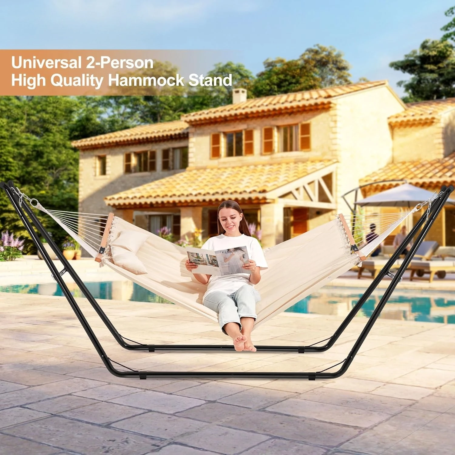 

Universal 2-Person Hammock Stand, 660LBS Capacity,Heavy Duty Steel Hammock Stand, Fits 9.6-14ft Hammocks